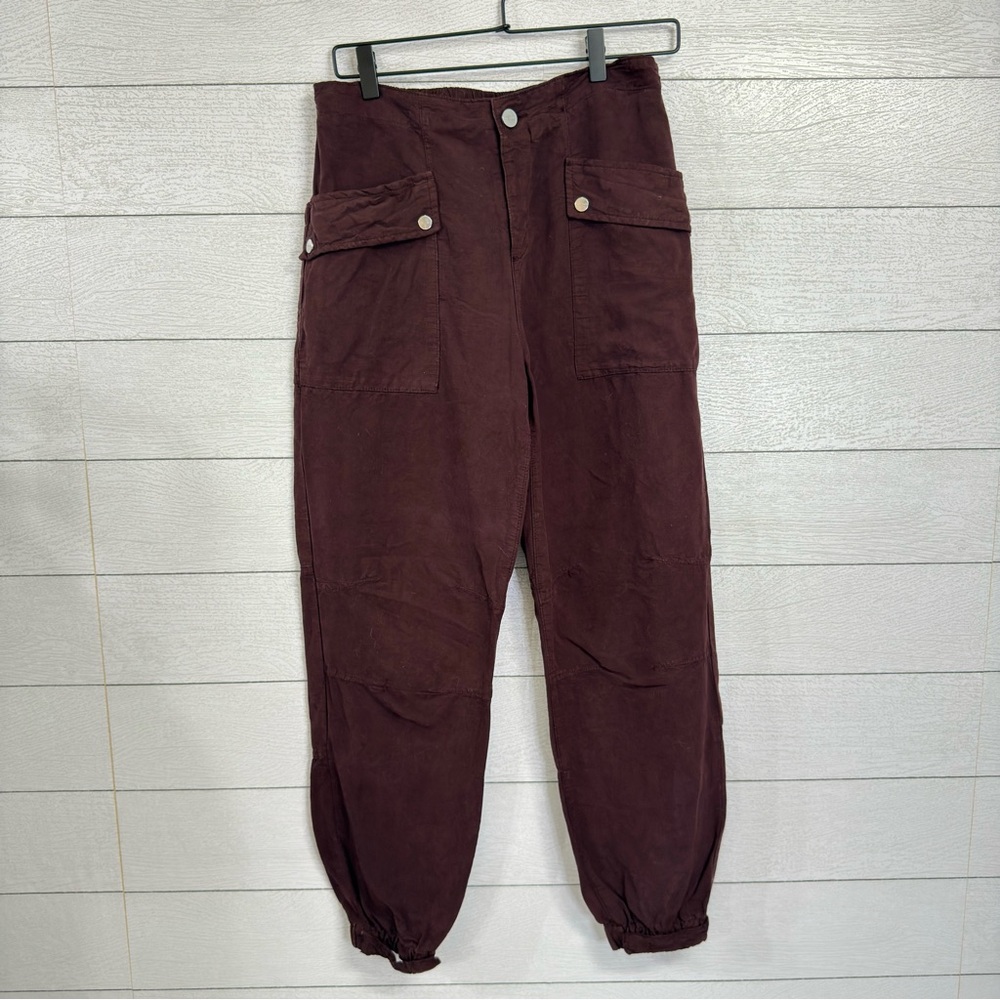 All Saints Burgundy Linen Lyocell Joggers Sz 8 Relaxed Soft Trousers Minimal - Picture 12 of 12